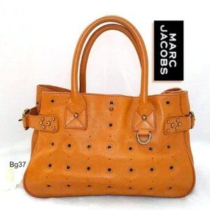 Marc Jacobs Orange Brown Genuine Leather Large Satchel Handbag Perforate…